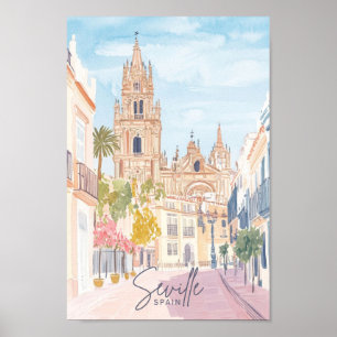 Seville Spain Gouache Paint Illustration Travel Poster