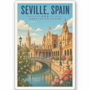 Seville Spain Illustration Travel Art Vintage
