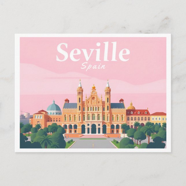 Seville Spain Plaza de Espana Pastel Travel Postcard (Front)