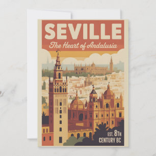 Seville Spain Retro Skyline Cityscape Travel Holiday Card