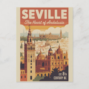 Seville Spain Retro Skyline Cityscape Travel  Postcard
