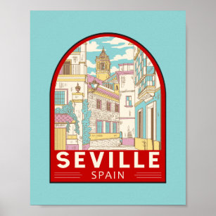 Seville Spain Travel Retro Emblem Poster