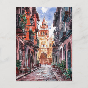 Seville Spain Travel Retro Watercolor Painting Postcard
