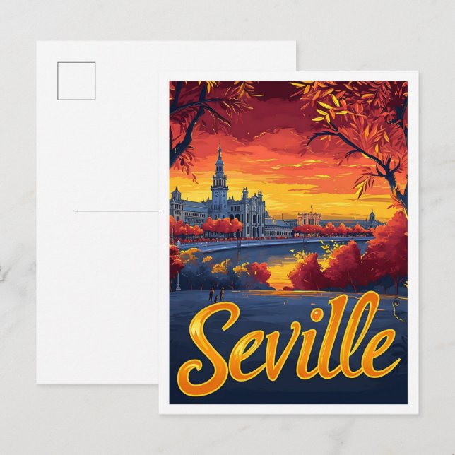 Seville Spain Vintage Artistic Travel Illustration Postcard (Front/Back)