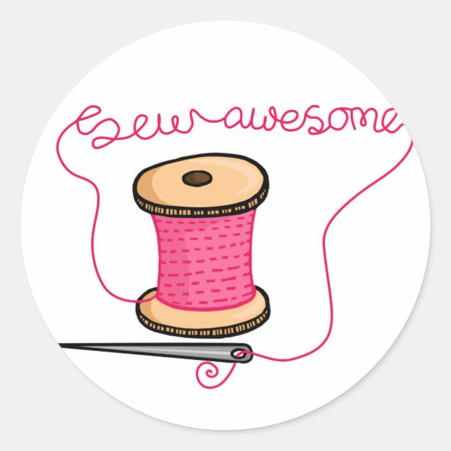 Sew awesome needle and cotton classic round sticker (Front)