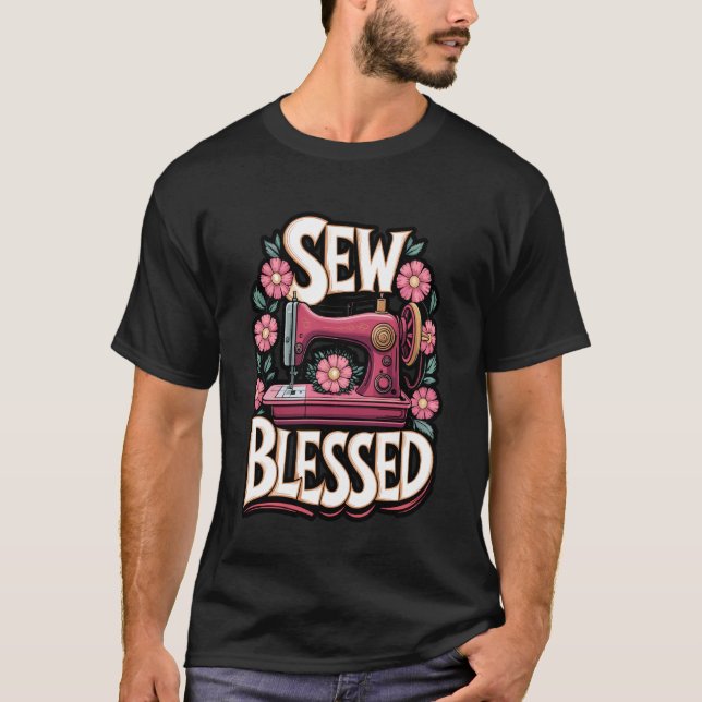 Sew Blessed Vintage Sewing Machine Design T-Shirt (Front)