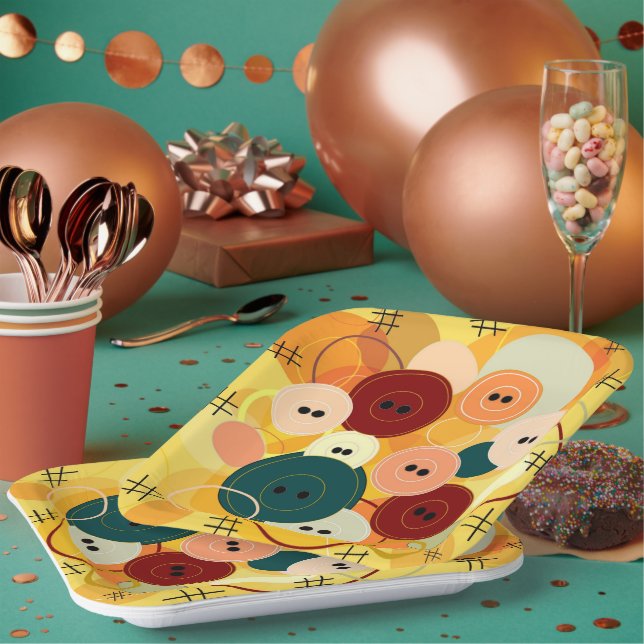 Sew Buttons Sewing Digital Art Paper Plate (Multi)