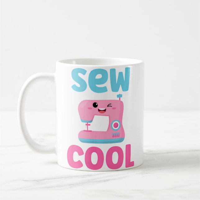 Sew Cool Cute Kawaii Sewing Machine Funny Pun Quil Coffee Mug (Left)
