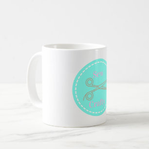 Sew Crafty Aqua Blue Circle with Scissors Coffee Mug