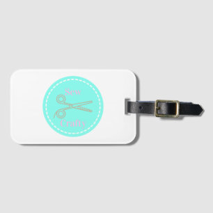 Sew Crafty Pastel Pink Grey Aqua Luggage Tag