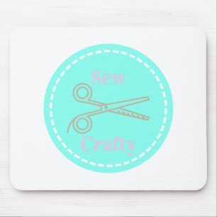 Sew Crafty Pastel Pink Grey Aqua Mouse Mat