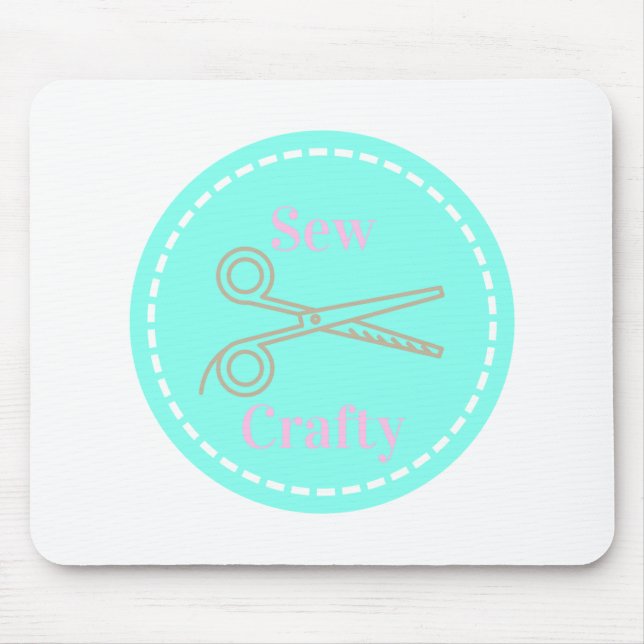 Sew Crafty Pastel Pink Grey Aqua Mouse Mat (Front)