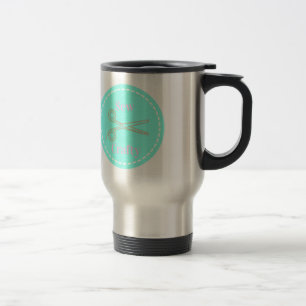 Sew Crafty Pastel Pink Grey Aqua Travel Mug