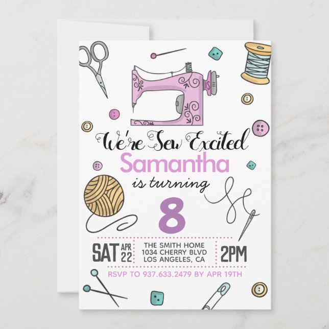 Sew Excited Sewing Invitation (Front)