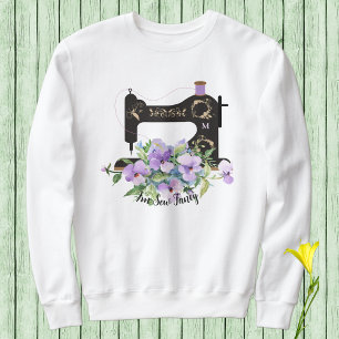 Sew Fancy Purple Floral Vintage Sewing Machine Sweatshirt