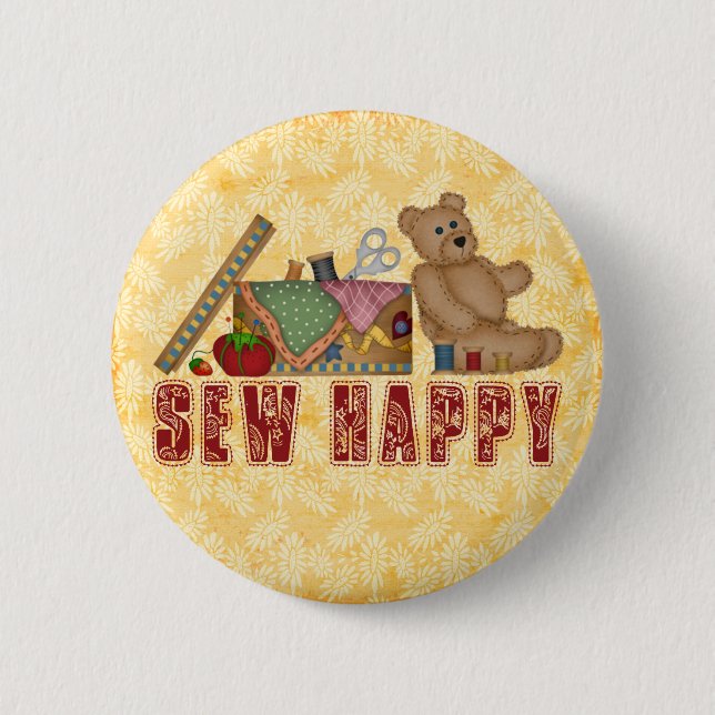 Sew Happy 6 Cm Round Badge (Front)
