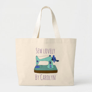 Sew lovely, vintage sewing machine, your name large tote bag