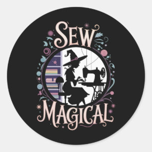 Sew Magical Funny Halloween Sewing Classic Round Sticker