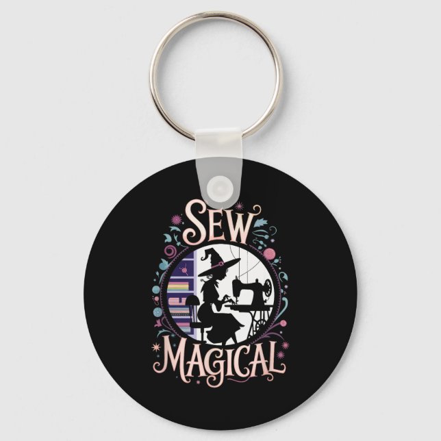 Sew Magical Funny Halloween Sewing  Key Ring (Front)