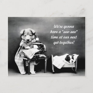 "Sew-Sew" time vintage dog postcard