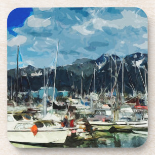 Seward Alaska Habor Abstract Impressionism Coaster