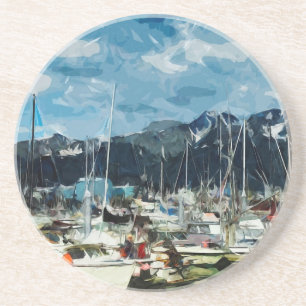 Seward Alaska Habor Abstract Impressionism Coaster