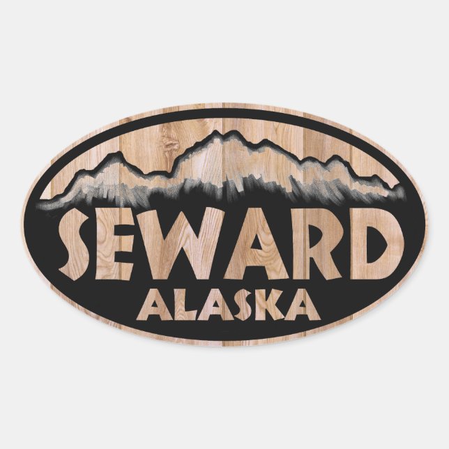 Seward Alaska wooden sign oval stickers (Front)