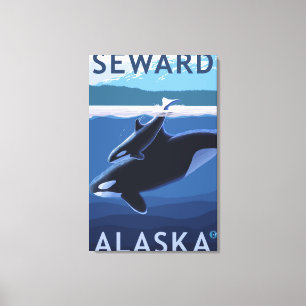 Seward, AlaskaOrca and Calf Scene Canvas Print