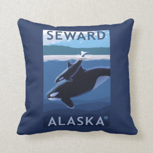 Seward, AlaskaOrca and Calf Scene Cushion