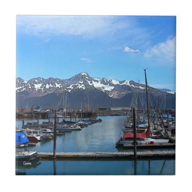 Seward Boat Harbour - Small Ceramic Tile (Front)
