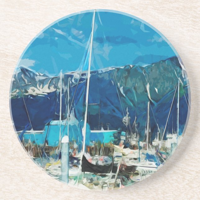 Seward Harbour Alaska Abstract Impressionism Coaster (Front)