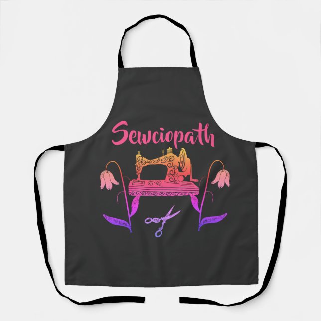 Sewciopath Funny Quote in Pink-Sewing Machine Apron (Front)