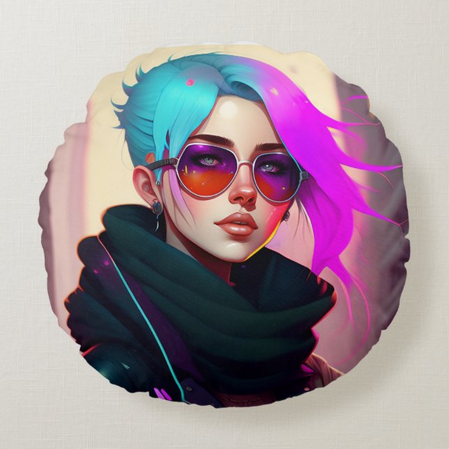 Sewer Emo Punk Lady Round Cushion (Front)
