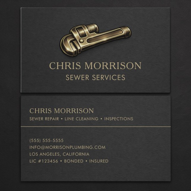 Sewer Services Wrench Professional Business Card (Creator Uploaded)