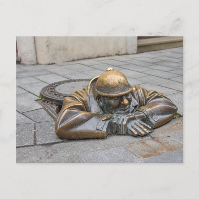 Sewer Worker Bronze Statue, Bratislava, Slovakia Postcard (Front)