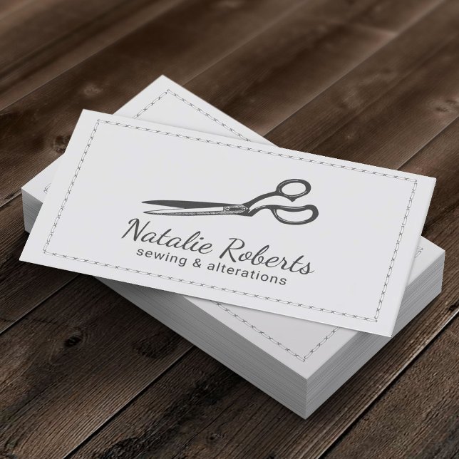 Sewing Alteration Seamstress Tailor Scissor Logo Business Card (Creator Uploaded)