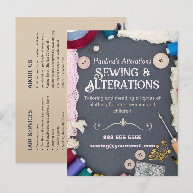 Sewing Alterations Services Flyer Postcard (Front/Back)