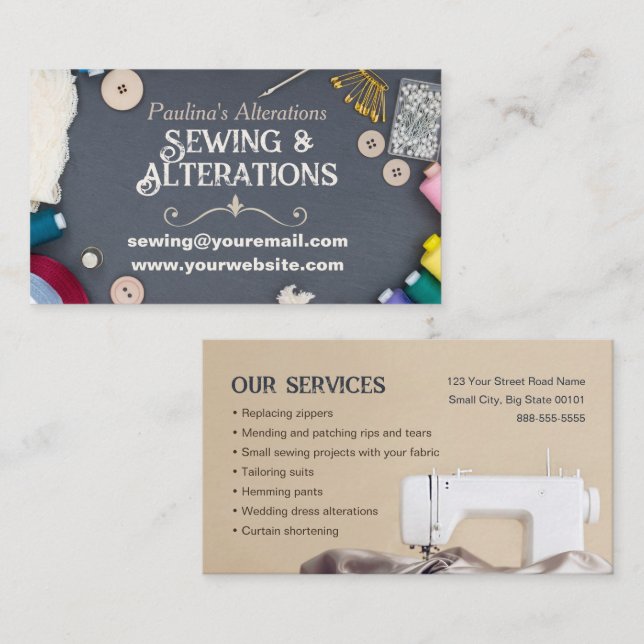 Sewing Alterations Services Seamstress Business Card (Front/Back)