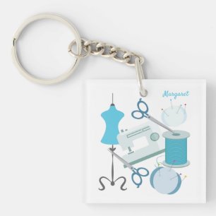 Sewing And Quilting Blue Key Ring