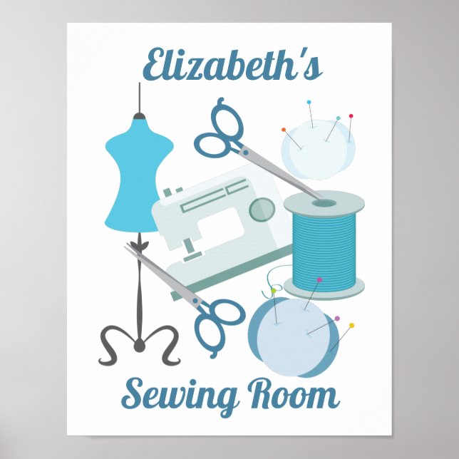 Sewing and Quilting Blue Poster (Front)