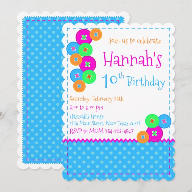 Sewing Birthday Party Invitation (Front/Back)