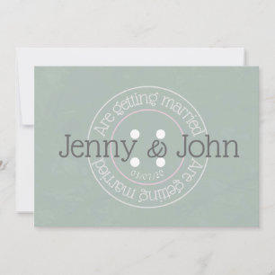 Sewing button pink &green vintage wedding invite