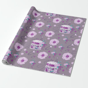Sewing Buttons Bows Purple Lavender Pin Cushion Wrapping Paper