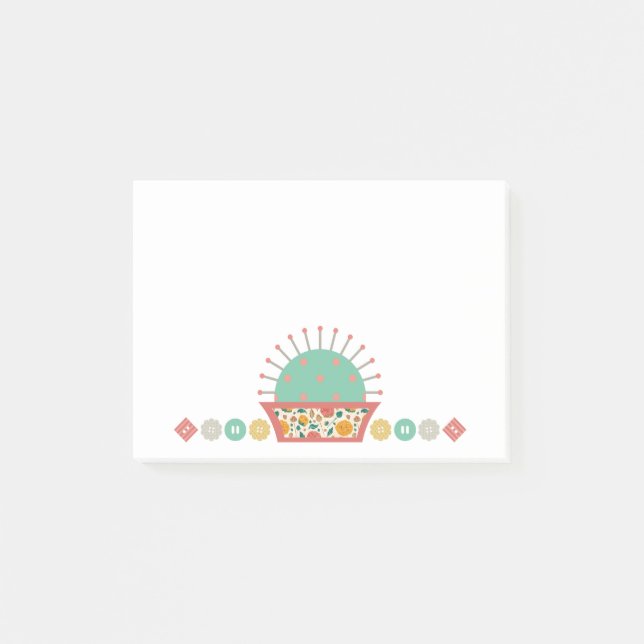 sewing buttons floral pincushion seamstress post-it notes (Front)