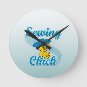 Sewing Chick #3 Round Clock