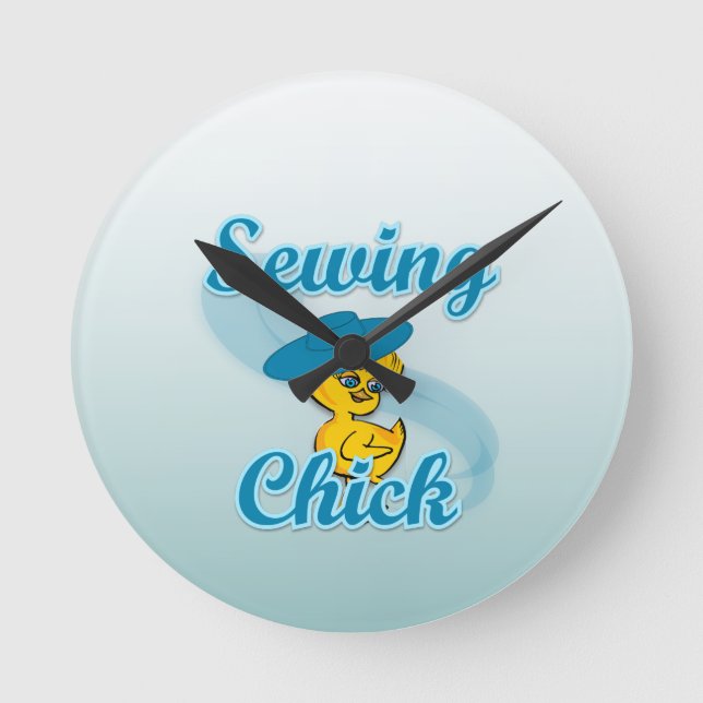 Sewing Chick #3 Round Clock (Front)