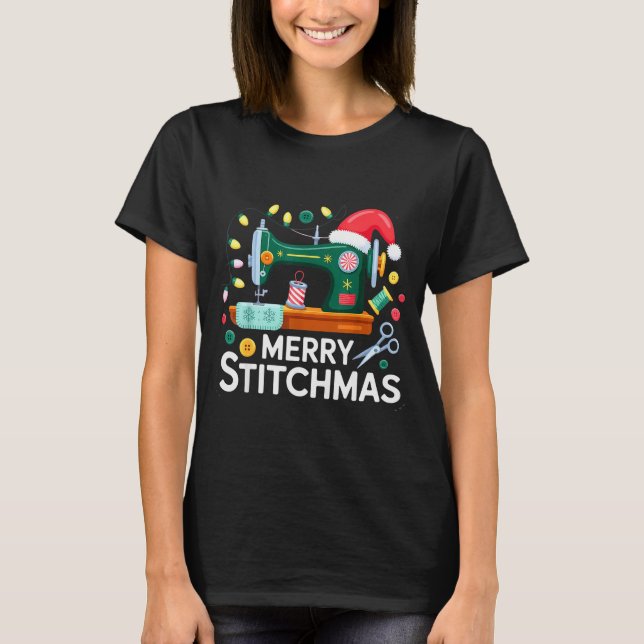 Sewing Christmas Xmas Quilting Merry Mas  T-Shirt (Front)