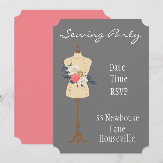 Sewing circle sewing Party vintage sewing Invitation (Front/Back)