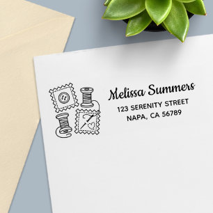 Sewing Craft Hobby - Fabric Button Needle Address Self-inking Stamp