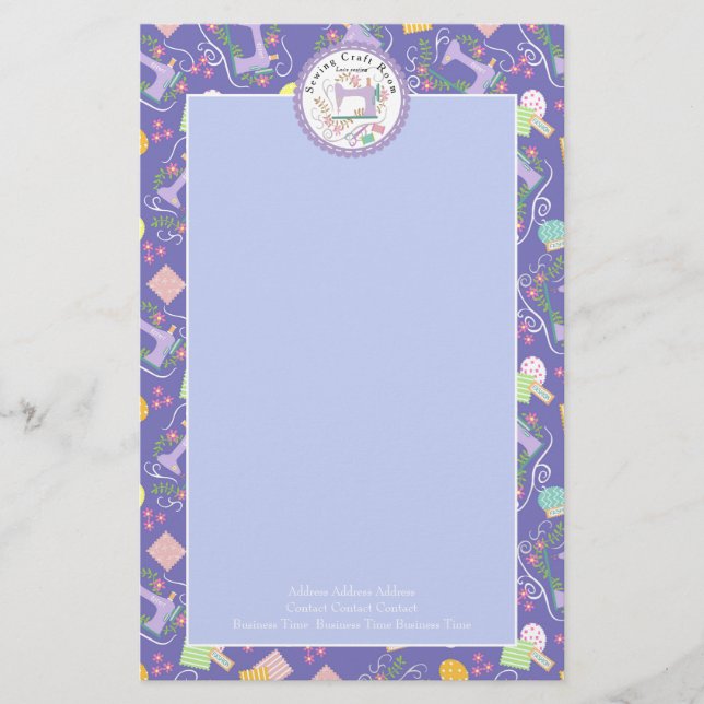 Sewing Cute Photo Lavender Stationery (Front)